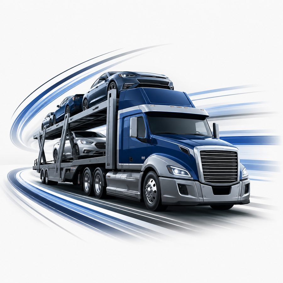 Expedited auto transport carrier moving at speed